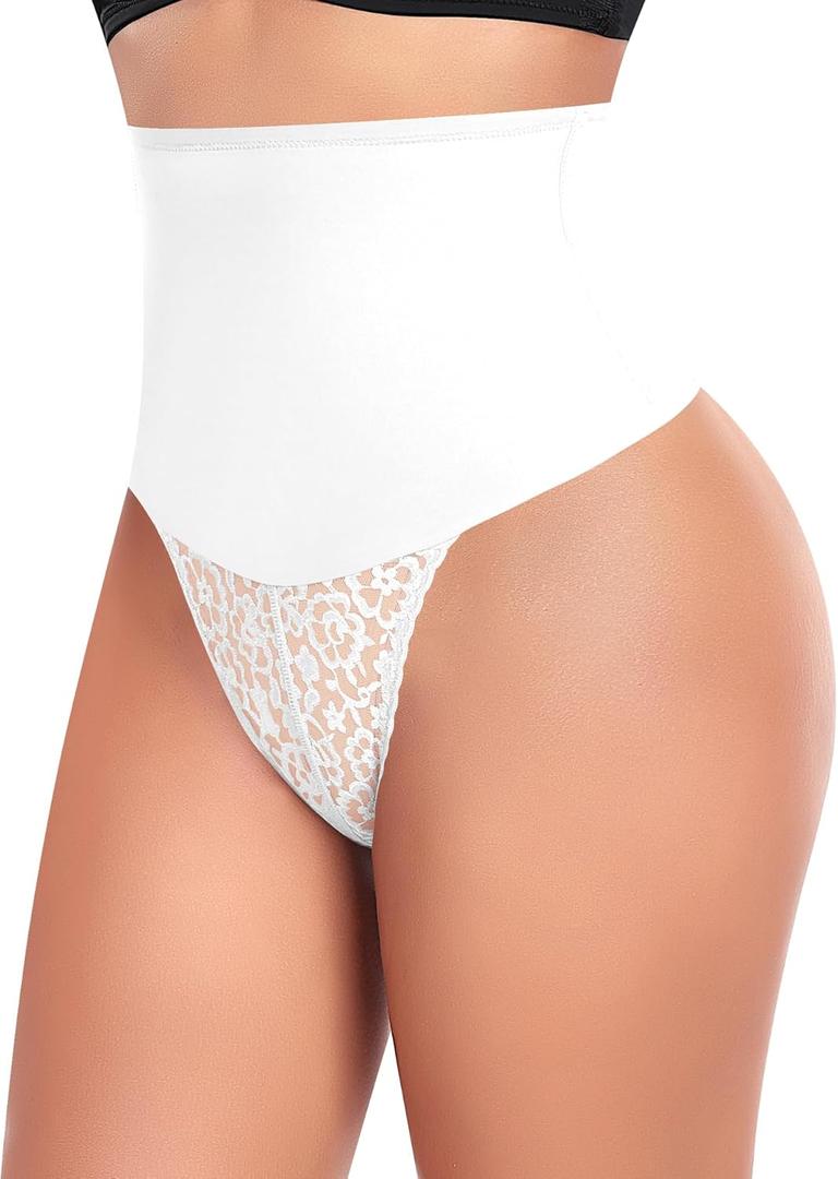 Womens Thong Shapewear Mid to High Waisted Shaper Thong WN0017 (Small, 04#d White#lace Mid Waist Wire)