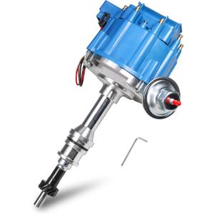 Ignition Distributor W/ 65k Coil One Wire Replacement For Ford 351W Windsor HEI SBF Small Block Blue HEI Distributor Replace 1035113, JM6510BL