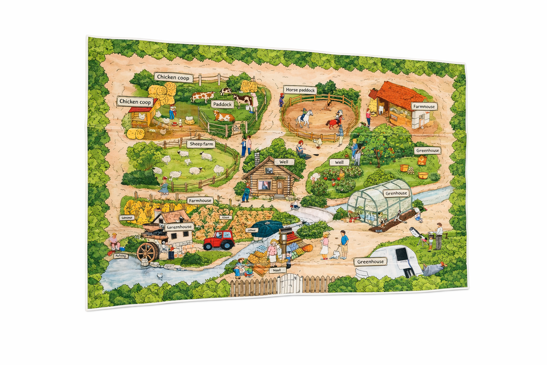 4x6 Ft Farm Village Series Educational Kids Rug