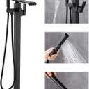 Waterfall Free Standing Tub Faucet, Floor Mount Bathroom Tub Filler Freestanding Bathtub Shower Faucets with Handheld Sprayer, Matte Black
