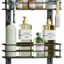 Orimade Adjustable Anti-slip Shower Caddy over Head, Rustproof Bathroom Hanging Organizer with 2 Hooks for Razor, No Drilling Shower Shelves Storage Rack 3 Tier, Black