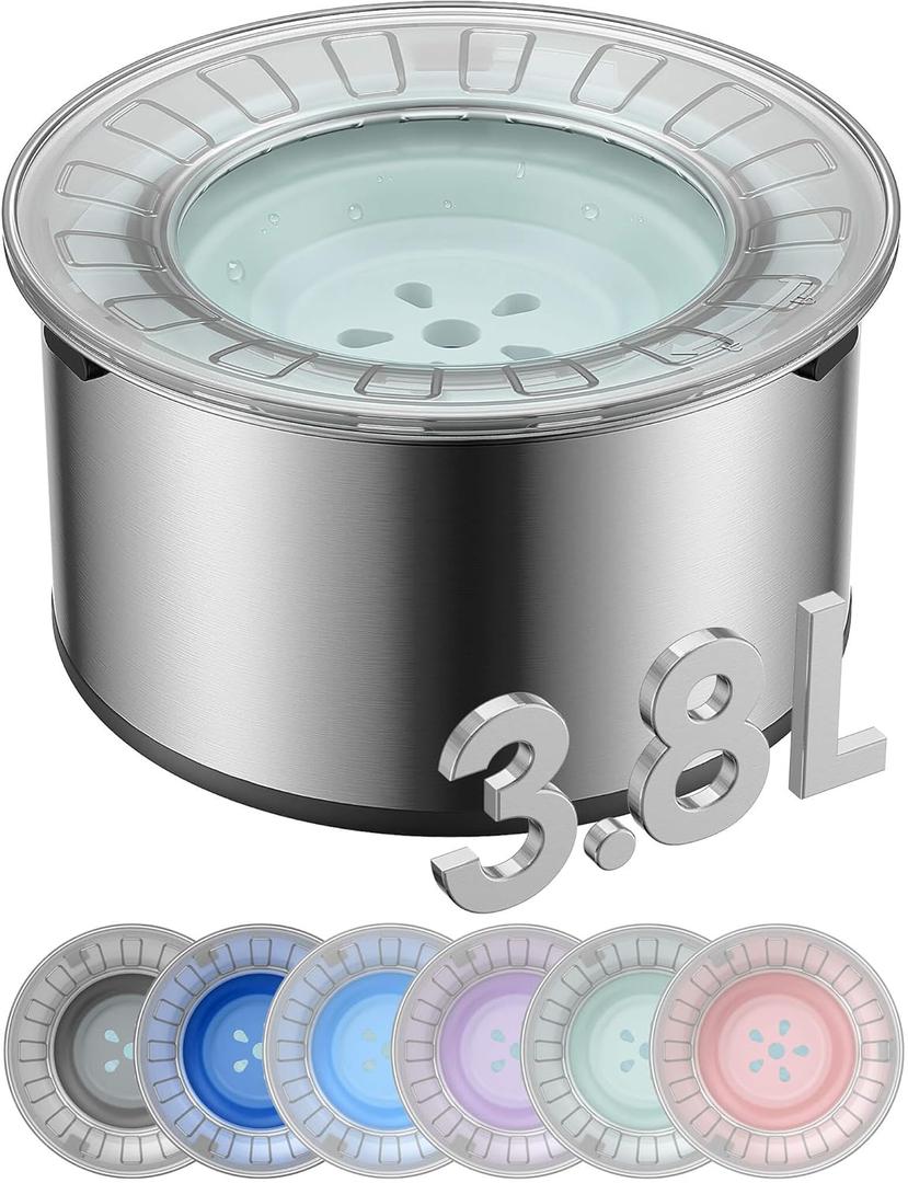 1Gallon Large Dog Water Bowl No Spill, [Anti Digging Lid & Rubber Bottom] Spill Proof Dog Bowl, Anti Splash Mess Dripless Slow Drinking Stainless Steel Water for Sloppy Messy Drinkers Car (Sprout Green)