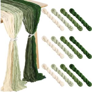 12 Pcs Cheesecloth Gauze Table Runners Boho Wedding Decor Rustic Sheer Runner for Wedding Table Bridal Shower Birthday Party Decorations(Gradient Green,12 Pcs) 