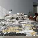 Washable Rug 12x15 Area Rugs for Living Room: Modern Abstract Neutral Soft Carpet for Bedroom Dining Room Under Kitchen Table Home Office Decor - Black Glod
