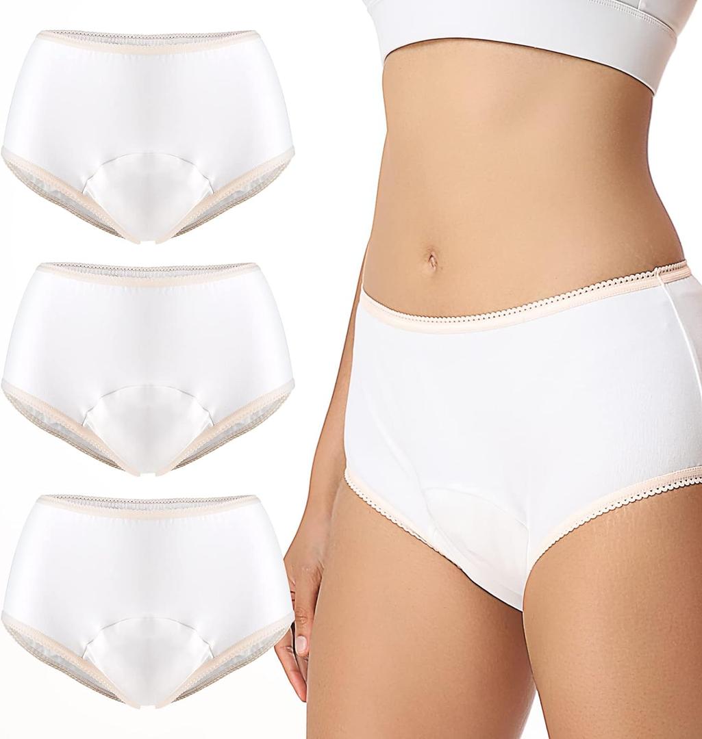 Carer Incontinence Underwear for Women 3 Pack Womens Incontinence Briefs Washable Reusable Leak Proof Underwear for Women Incontinence Panties Leak Protection (White, X-Large)