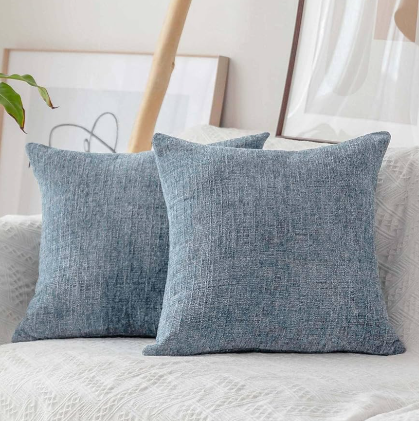 Home Brilliant Blue Throw Pillows Set of 2 Square Textured Plush Decorative Throw Pillow Covers for Bed Couch Car, Jeans Blue, 20 x 20 inch(50x50cm)