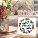 Autism Awareness Sign, Autism Desk Decor Inspirational in a World Where You Can Be Anything Be Kind Acrylic Desk Plaque Sign Home Office Bedroom Decoration 4 x 4 Inches