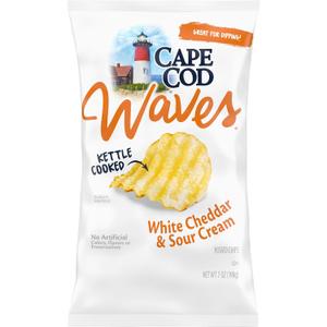 2 x Cape Cod Waves Potato Chips, Wavy Cut White Cheddar & Sour Cream Kettle Chips, 7 Oz