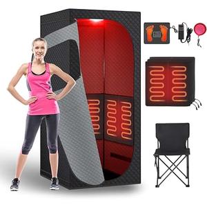 Portable Infrared Sauna Room, Dry Sauna Tent for Detoxification and Relaxation with Red Light Therapy and Folding Chair, 9 Levels, 32″×35″×71″