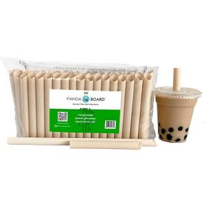 Pandaboard Compostable - Short - Bamboo Boba/Milkshake/Smoothie Straws - Unwrapped - bag of 100