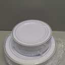 FLOWERCAT 60PCS Silver Plastic Plates - Heavy Duty White and Silver Plastic Plates Disposable - Include 30PCS 10.25inch Dinner Plates and 30PCS 7.5inch Dessert Plates for Wedding&Birthday Party