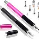 MEKO(2 Pcs)[2 in 1 Precision Series] Disc Stylus/Styli for All Touch Screen Devices Bundle with 4 Replaceable Disc Tips, 2 Replaceable Fiber Tips - (Black/Pink)