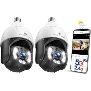 SYMYNELEC 5GHz/2.4GHz Light Bulb Security Camera Outdoor Waterproof 2.5K, 5G Dual Band WiFi Light Socket Security Camera with AI Human Motion Detection Tracking 4MP Color Night Vision Alexa (2 PCS) (Black & White 2 Packs)