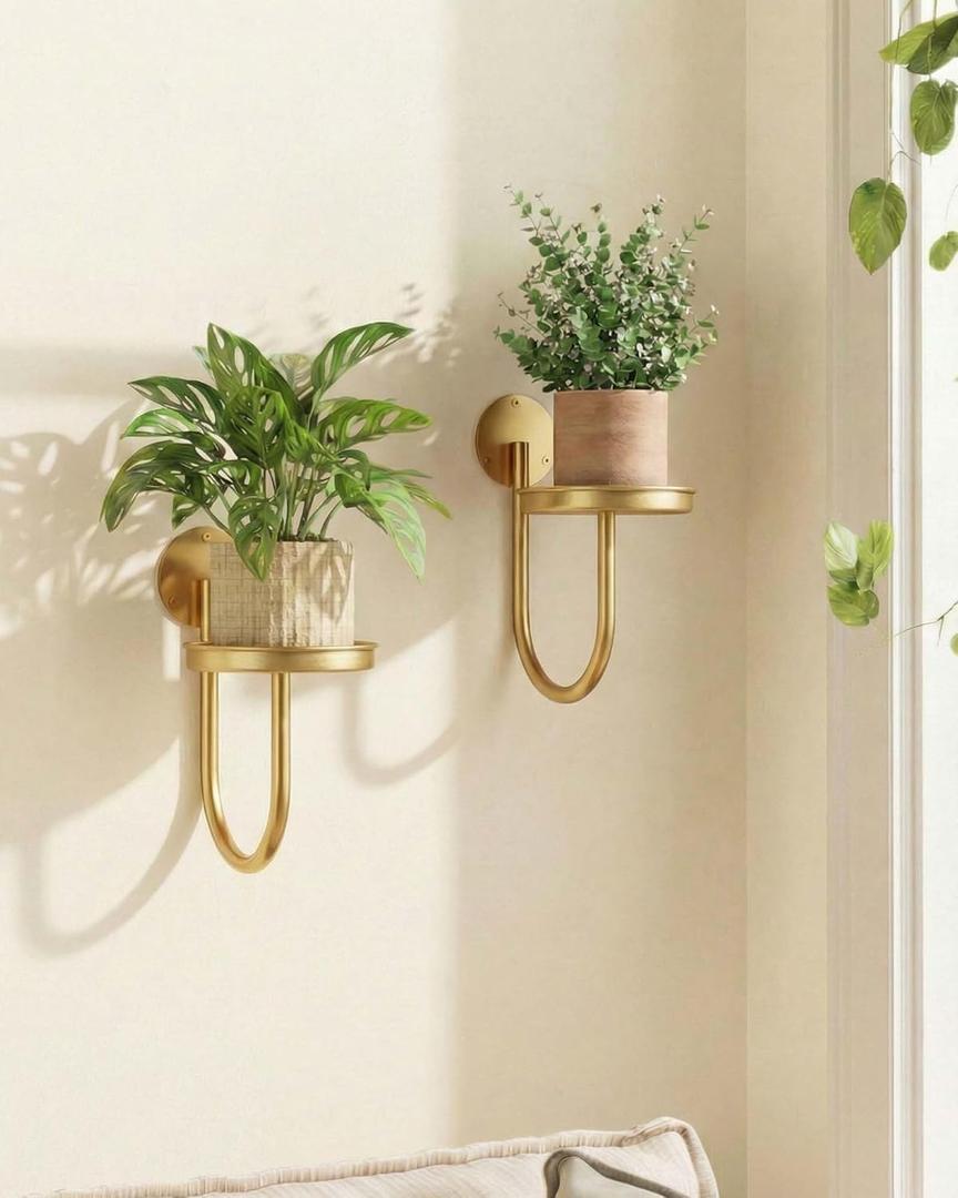 Leaf&lull Wall Plant Holder Planter with Wall Planters for Indoor Plants Plant Hanger Hanging Plant Holder Wall Hanging Decor 2 Pack Golden