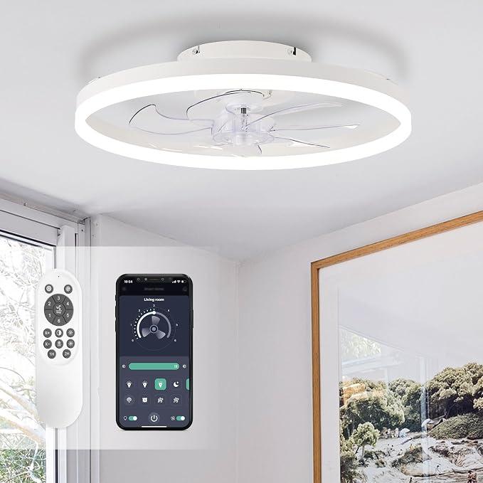 STERREN Ceiling Fans with Lights, 20" White Low Profile Ceiling Fan
Remote and APP Control, Flush Mount Fan Lights, Modern Bladeless Ceiling Fixtures for Living Room,Bedroom, Small Room