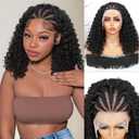 Quantum Love Braided Wigs for Black Women Braids Cornrows Lace Curly Wigs 16 Inch Lace Frontal Braided Fully Curly Bob Synthetic Glueless Wig