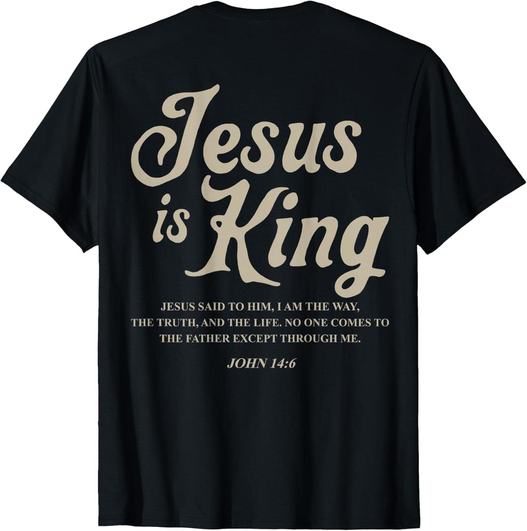 Jesus is King John 14:6 Costume Jesus Christian (On Back) T-Shirt (Black, L)