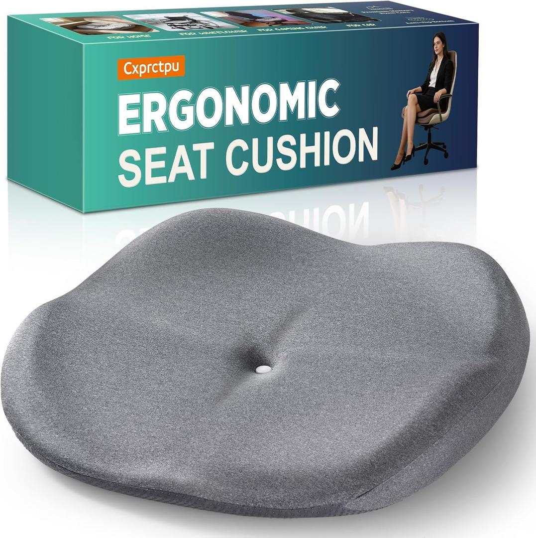 Memory Foam Seat Cushion with Pressure Relief for Office Chair, Car, Wheelchair, and Sofa, Doctor Recommended Orthopedic Cushion for Tailbone Pain, Sciatica, Hip Back Support, Non Slip, Grey (45*45*8cm)