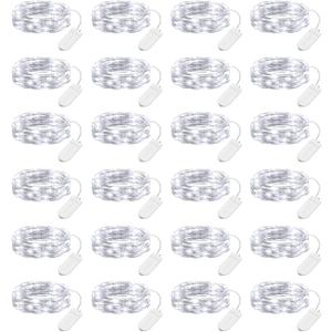 Brightown 24 Pack LED Fairy Lights Battery Operated 7 ft 20 LED String Light Waterproof Silver Wire Firefly Starry Lights for Crafts Wedding Party Bedroom (White)