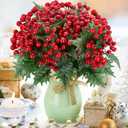 4 Bundles Artificial Christmas Flowers with Red Berry Stems, Fake Norfolk Pine Garland Branches for Winter Decor, Faux Christmas Garland Tree Picks and DIY Crafts (Green Foliage)