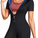 Junlan Waist Trainer Sauna Suit for Women Ribbed Full Body Sweat Suit Shirt (Blue, Medium)