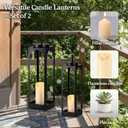 24" 19" Large Decorative Lanterns, 2 Pcs Black Floor Lanterns with Candles | No Glass, Timer Remote Control, Outdoor Lanterns for Porch Patio, Fireplace Mantel Decor, Large Lantern for Indoor Outdoor