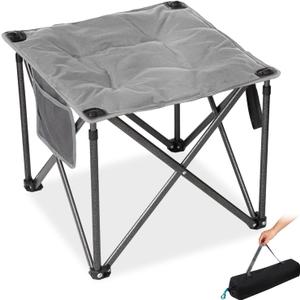 FUNDANGO Oversized Camping Stool for Adults,Thick Padded 18.1 Inch Folding Ottoman Foot Rest, 440 Lbs Heavy Duty Outdoor Camp Chairs with Anti-Slip Foots & Carry Bag for Fishing Travel (Grey)