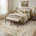 9x12 Rugs for Living Room, Washable Area Rug Beige Vintage Carpet for Bedroom Dining Room Nursery, Non-Slip Soft Thin Stain Resistant, Retro Floral Rugs
