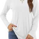 Amoretu Women's Long Sleeve Tunic Tops Casual Crew Neck Loose Shirts for Leggings (Large, All White)