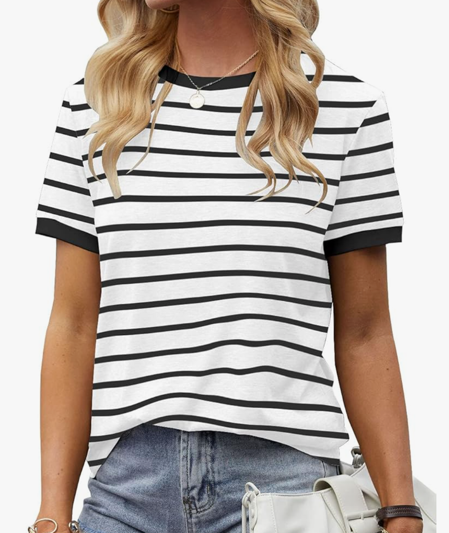 Womens T Shirt Short Sleeve Crew Neck Basic Color Block Tee Tops, M