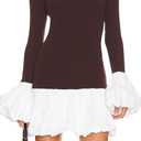 Women's 2025 Fall Dress Sexy Crew Neck Puffy Long Sleeve Bubble Party Club Bodycon Mini Dresses (15brown) S