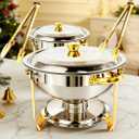 ALSO GO 2 Pack Round Chafing Dishes for Buffet 6QT, Gold Chafing Dishes with 2 Serving Tongs Complete Set, Stainless Steel Buffet Food Warmer for Parties, Catering, Wedding, Christmas
