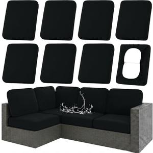 hyha Waterproof Outdoor Cushion Covers for Patio Furniture, Stretch Patio Chair Cushion Slipcovers, Coated UV Resistant Replacement Seat Covers, Solid Color (Black, 8PC)