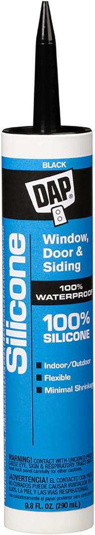 DAP 100% Silicone Rubber Window, Door, and Siding Sealant, Black 9.8 Oz (7079808642)