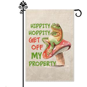 Hafhue Hippity Hoppity Get Off My Property Welcome Garden Flag, Funny Frog Outdoor Farmhouse Decoration 12x18 Inch Waterproof Double Sided Printing, No Trespassing Sign for Bedroom Yard Garage Bar