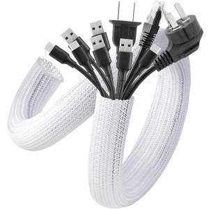 AGPTEK Cable Sleeve, 6.6ft - 1.5 inch Cable Management Desk Cord Cover Organizer Wire Hider for Home Office Computer TV Wire Loom Tubing Pet Proof Cord Protector from Cat Dog Chewing, White