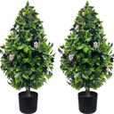 Artificial Topiary Boxwood Trees: 3FT Tall2 Set UV-Anti Fake Greenery Decorative Plants Outdoor for Home Front Porch, Indoor Walkway, Entryway Indoor & Outdoor Home Decor