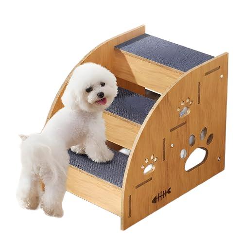 Pet Steps for Small Dogs,Wooden Cat Stairs for Old Cats,Doggy Dog Steps for Bed Couch Sofa Windows,3-Step Ladder, 16" L x 12" W x 14" H，Suitable for Height 14-17in