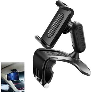 Car Dashboard Phone Holder, 360 Degree Rotation Dashboard Cellphone Mount, Multifunctional Sun Visor Rearview Mirror Navigation Mount, Universal for Most Smartphones (Black)