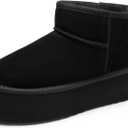 DREAM PAIRS Platform Mini Boots for Women Suede Genuine Leather, Classic Winter Ankle Snow Boots with Memory Foam Insole Lightweight Anti-Slip Outsole FuzzyClassic (7.5, Black)