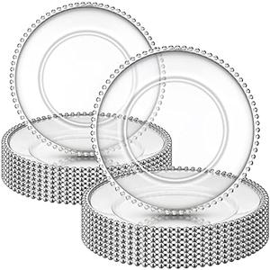 Zopeal 18 Pcs Plastic Beaded Charger Plates 13 Inch Round Dinner Chargers Silver Bead Charger for Dinner Clear Service Plates for Wedding Birthday Party Events Bridal Shower Tabletop Decoration
