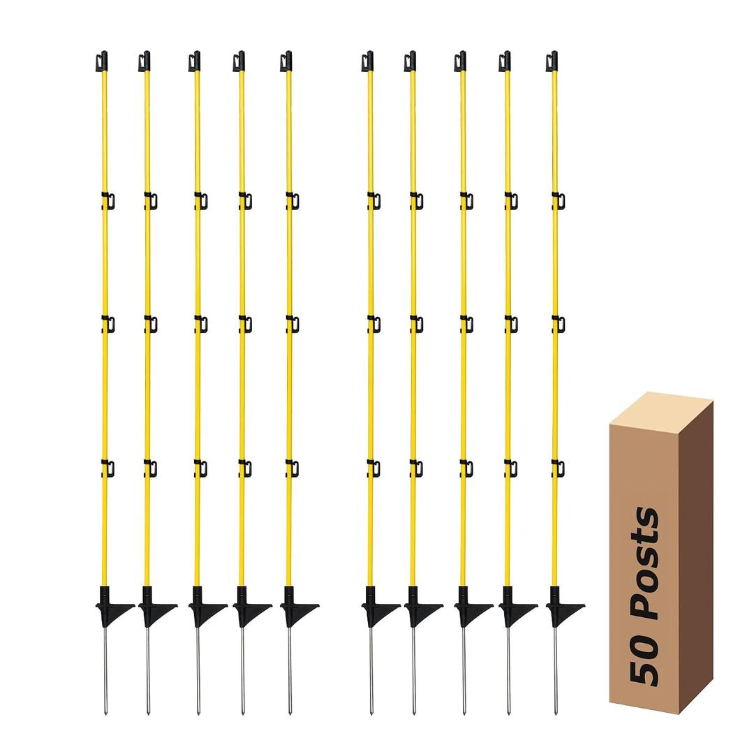 Electric Fence Posts 46 Inches, Fiberglass Step in Temporary Electric Fence Posts for Cows, Sheep, Dog, Portable Fence Stakes for Electric Fencing-50 PCS