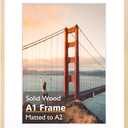 KINLINK A1 Picture Frame, Natural Solid Wood Frame with Acrylic Plexiglass for Pictures A2 with Mat or A1 without Mat, Wall Mounting Display Photo Frame 1 Pack