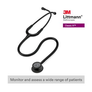 3M Littmann Classic III Monitoring Stethoscope, 5803, More Than 2X as Loud, Weighs Less, Stainless Steel Black-Finish Chestpiece, 27" Black Tube, Stem and Headset
