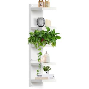 Defined Deco 5 Tier Wall Shelf Unit-47 White-Vertical Column Lack Display Floating Shelf, Narrow Smooth Laminate Finish - Vertical Wall Decor Mount Floating Storage Home Decor Tall Tower Utility Shelf