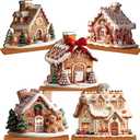 Chunful 5 Pcs Gingerbread Christmas Table Decorations Wooden Gingerbread House Decor Christmas Centerpiece Ginger Bread Village Decorations Winter Tiered Tray Decor with Base for Xmas Home Kitchen