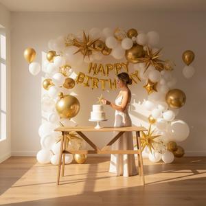 2 x 75 Pcs White and Gold Balloons Garland Kit with 3pcs Foil Balloons, Metallic Gold White, 18 12 10 5 Inch Different Size Balloons for Anniversary Birthday Engagements Party Decorations