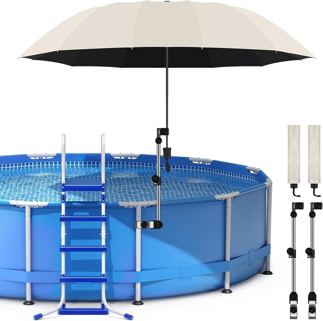 2 Pack Pool Canopy Shade for Above Ground, 50" Chair Umbrella with Clamp Adjustable, Portable UPF 50+ UV Protection Outdoor Umbrella for Patio/Backyard/Beach/Camp Trolley/Strollers/Golf Carts (Beige)