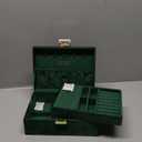 Benevolence LA 2 Layer Jewelry Box for Women, Large Velvet Jewelry Organizer with Decorative Lock, Removable Jewelry Tray, Earrings, Bracelets, Rings and Necklace Storage Box - Emerald