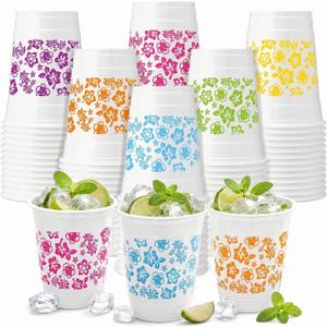 Yungyan 100 Pack 12 oz Hawaiian Luau Party Decorations Cups Tropical Disposable Plastic Flower Drinking Cups for Summer Birthday, Beach Party, Pool BBQ, Picnic